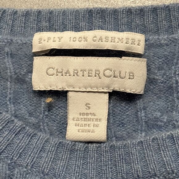 Charter Club Women’s Small 100% Cashmere Pullover Sweater Cable Knit Blue - Picture 14 of 16